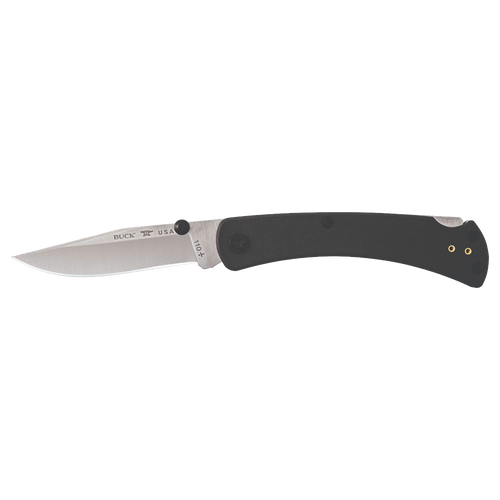 Slim folding knife with stainless steel blade and lightweight black handle, featuring dual thumbstuds and reversible deep carry pocket clip, handcrafted in USA for Farm, Garden & Tool and Best Sellers collections.