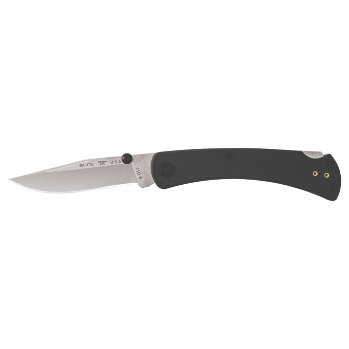 Slim folding knife with stainless steel blade and lightweight black handle, featuring dual thumbstuds and reversible deep carry pocket clip, handcrafted in USA for Farm, Garden & Tool and Best Sellers collections.