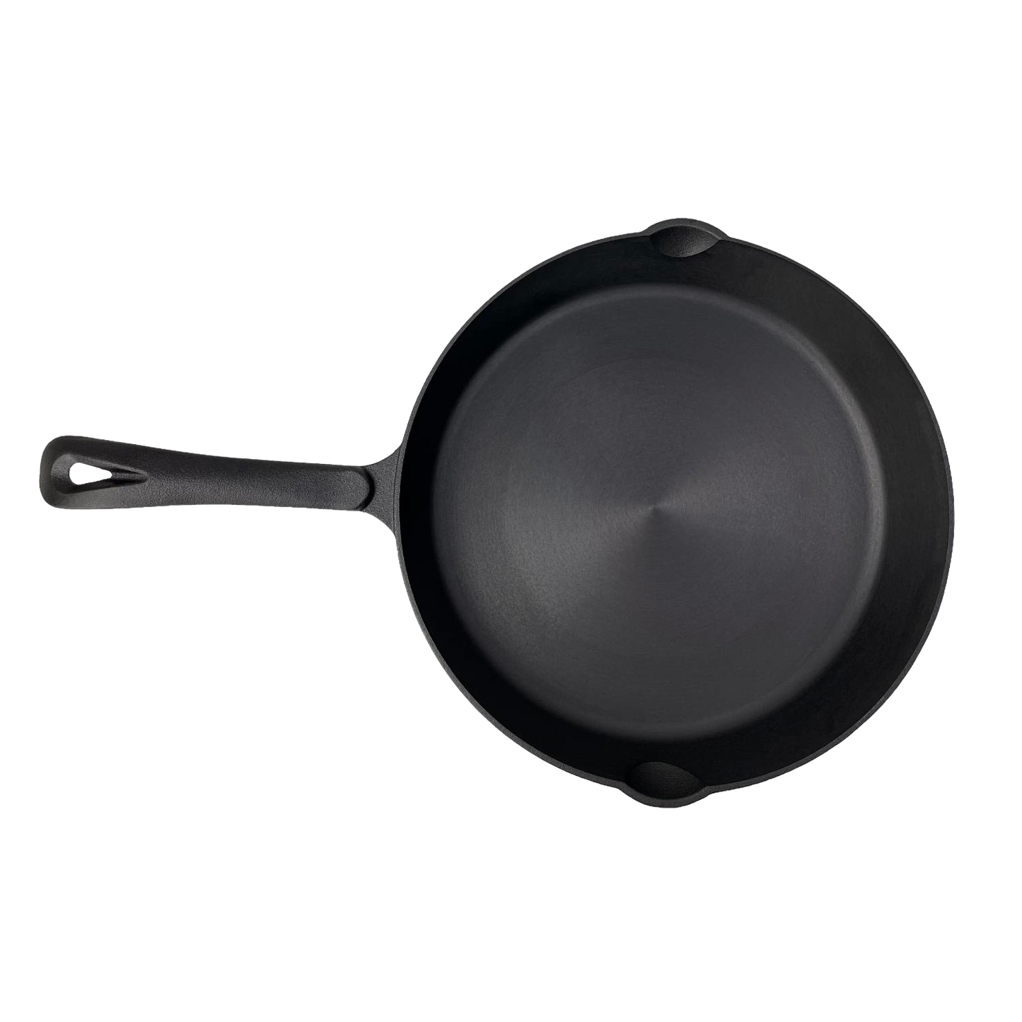 Handcrafted nitrided cast iron skillet with a stick-resistant surface and dual pour spouts, designed for camping and outdoor cooking, featured in Farm, Garden & Tool and Kitchen & Food collections.