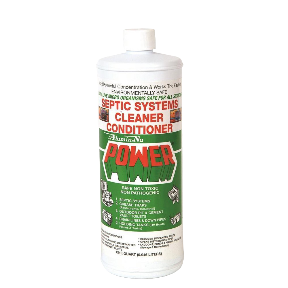 White plastic bottle of non-toxic, environmentally safe septic system cleaner conditioner featuring live microorganisms, designed for Home & Decor, Household Cleaning, Cleaners and Polishes, Best Sellers, and Promo Eligible collections.