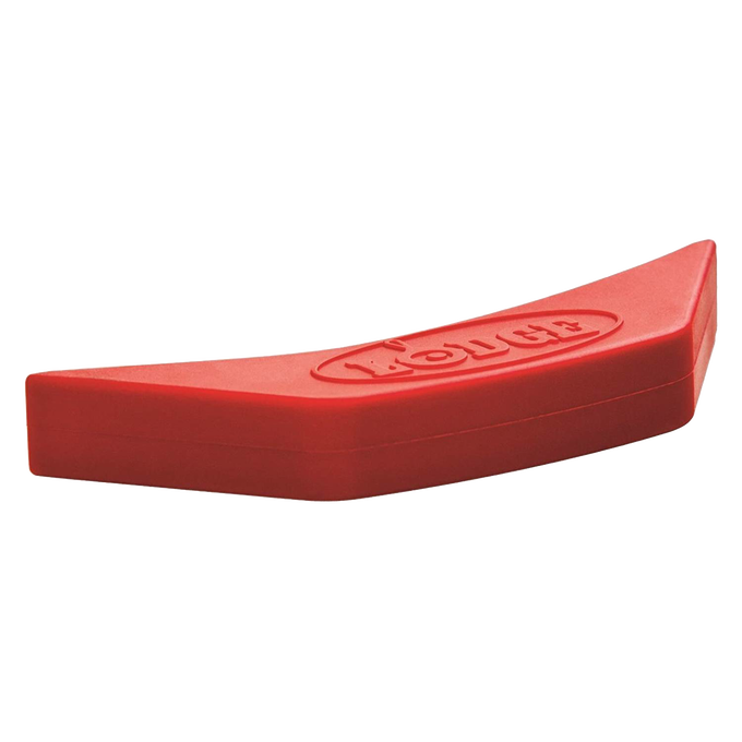 Red silicone handle holder designed to slip over most cast iron assist handles, protecting hands from heat up to 450°F, ideal for Kitchen & Food, Cookware, Cast Iron, Best Sellers, Promo Eligible collections.