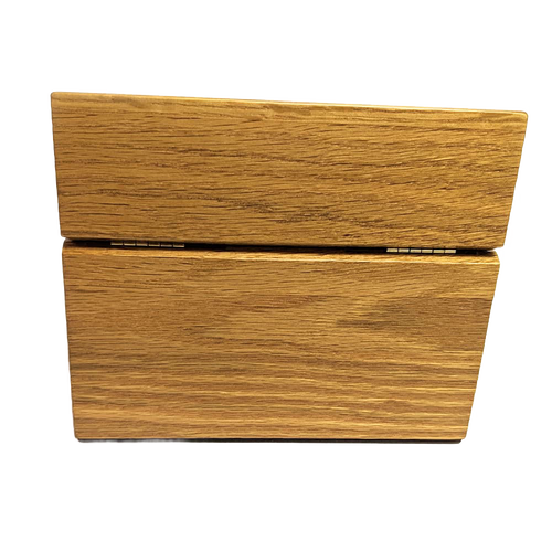 Handcrafted solid oak recipe box with a smooth protective finish and recessed hinges, designed for Kitchen & Food, Cooking, Storage and Serving, USA Made, and Best Sellers collections.