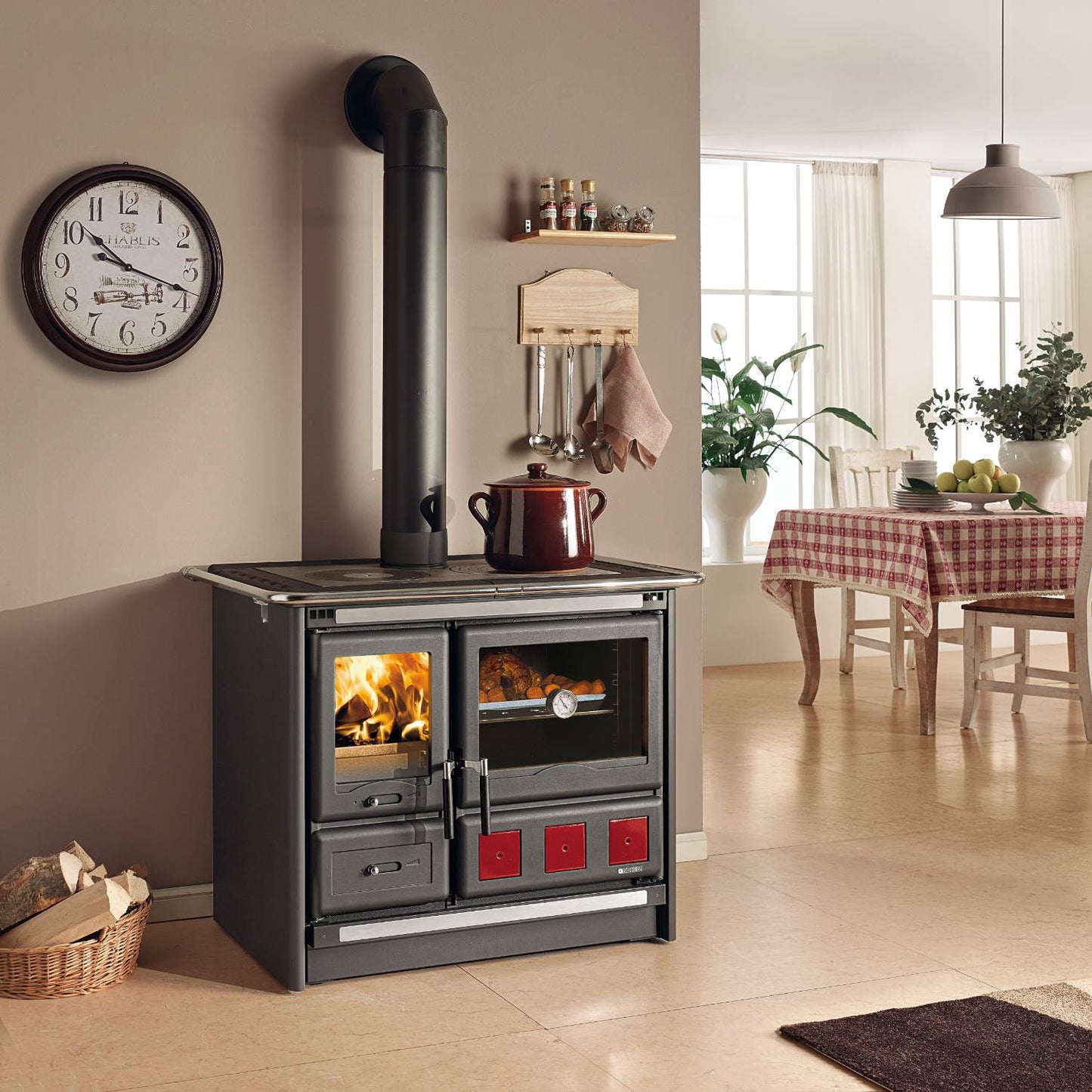 Large wood-burning cook stove with cast iron cooking surfaces, porcelain enameled steel oven, extractable ash drawer, and warming oven, featured in Stoves, Cookstoves, Best Sellers, and All Stoves & Appliances collections.