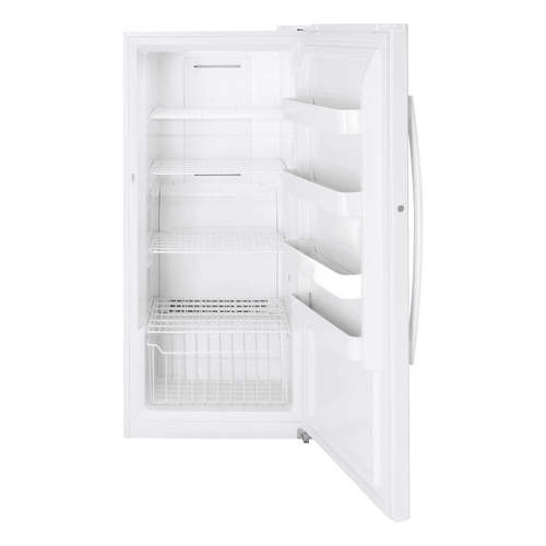 Open upright freezer with wire shelves and door bins, showcasing spacious interior designed for efficient storage, handcrafted and Amish made in the USA for reliable use in Appliances and Best Sellers collections.