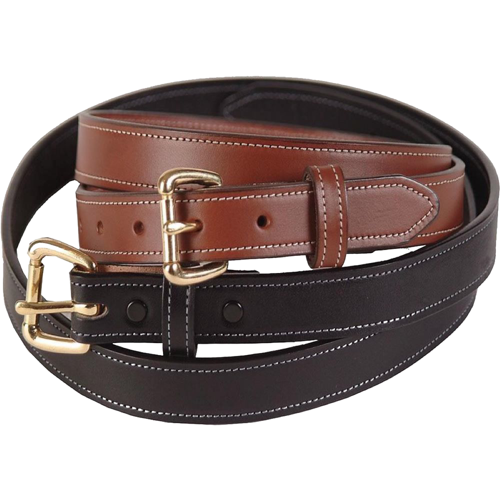 Pair of handcrafted Amish made 1-inch wide leather belts in genuine English bridle leather, one in black and one in rich brown, featuring brass buckles and fine stitching, ideal for USA Made, Clothing and Accessories, Health & Wellness, and Best Sellers collections.