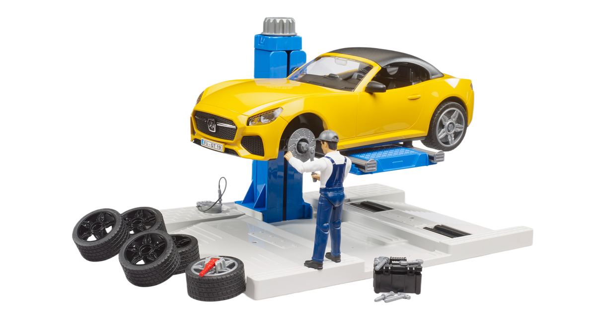 Bruder Toys bworld Car Service Centre with Roadster