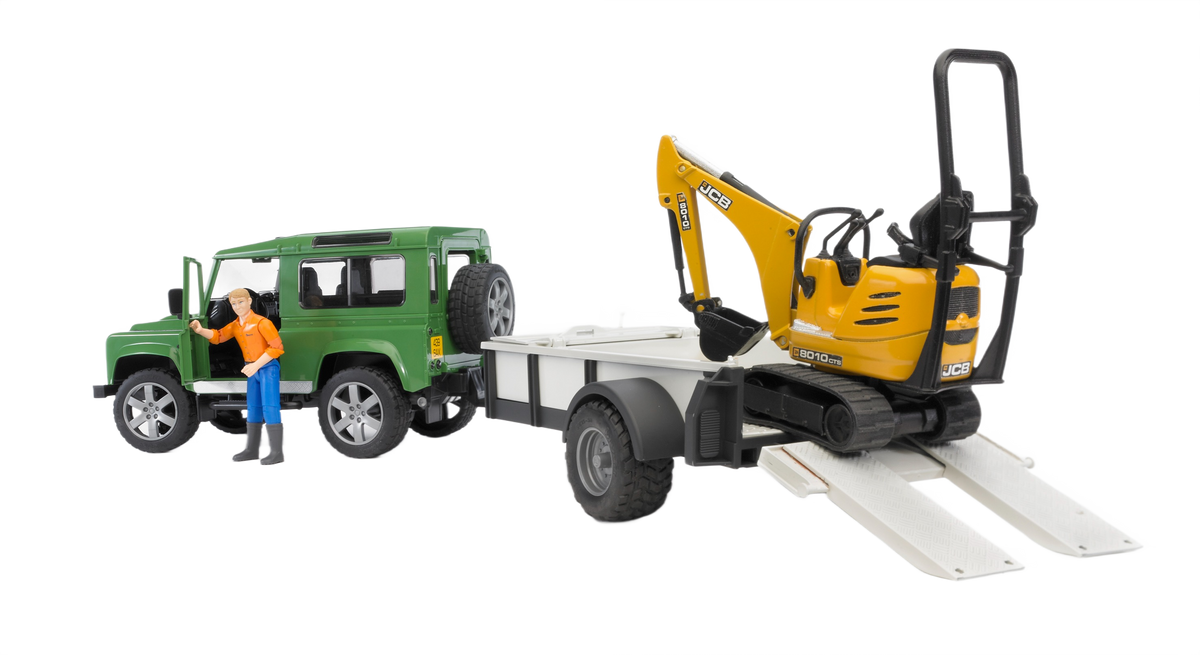 Bruder Toys Land Rover Defender with Trailer & JCB Excavator