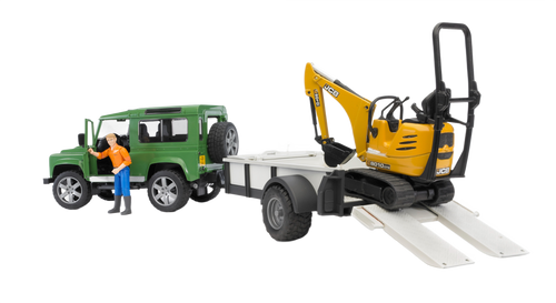 Bruder Toys Land Rover Defender with Trailer & JCB Excavator