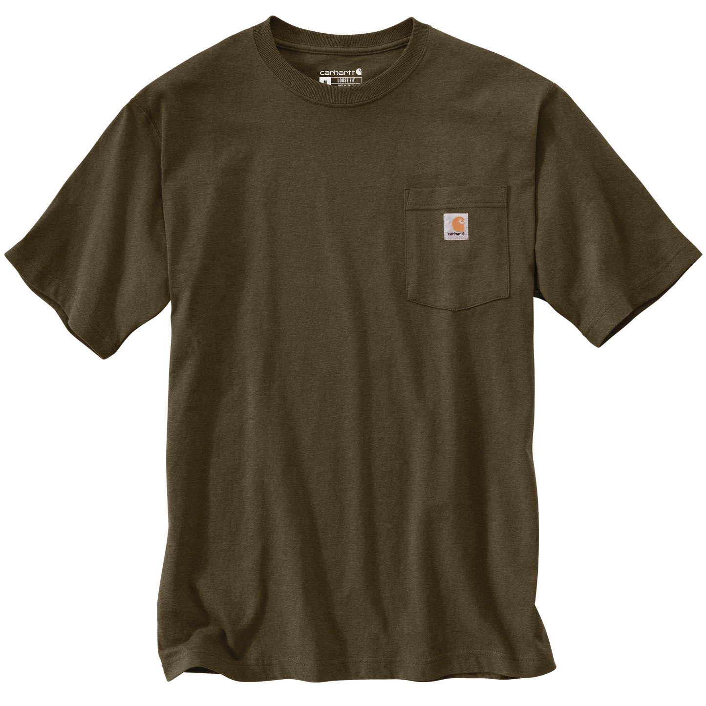 Handcrafted heavyweight cotton short-sleeve pocket t-shirt in dark olive featuring rib-knit crewneck and side-seam design, crafted for durability and comfort in Health & Wellness, Clothing and Accessories, Best Sellers, and Promo Eligible collections.