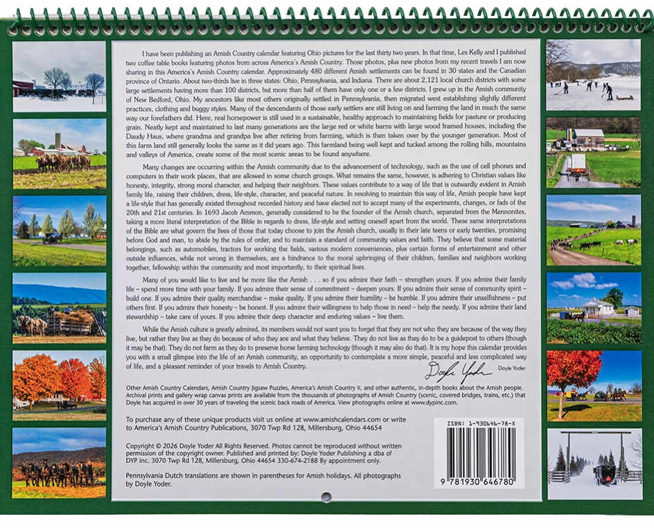 America's Amish Country 2027 Wall Calendar - 12"x18"