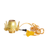 Solid brass electric burner with threaded base accepting 3-inch chimneys, featuring UL listed parts, arrow-shaped prongs, and a six-foot clear gold cord, ideal for Lamps & Lighting and Electric Conversion collections.