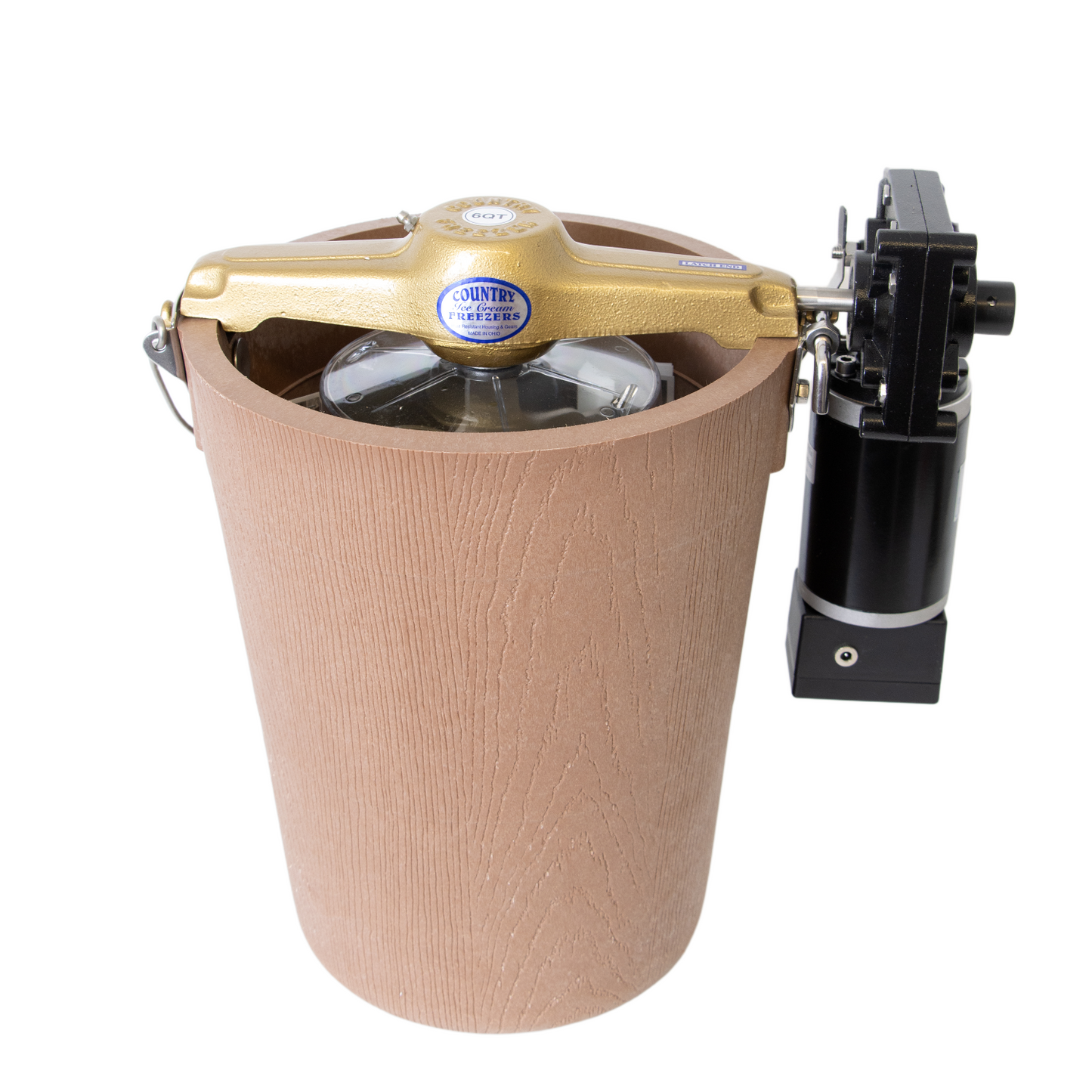 Handcrafted electric ice cream freezer with a poly-insulated bucket and motor drive, designed for effortless homemade ice cream, featured in Kitchen & Food and Specialty Equipment collections.