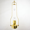Brass hanging oil lamp with clear glass chimney, designed for farm, garden, and emergency lighting, handcrafted for durable and bright illumination in rustic settings.