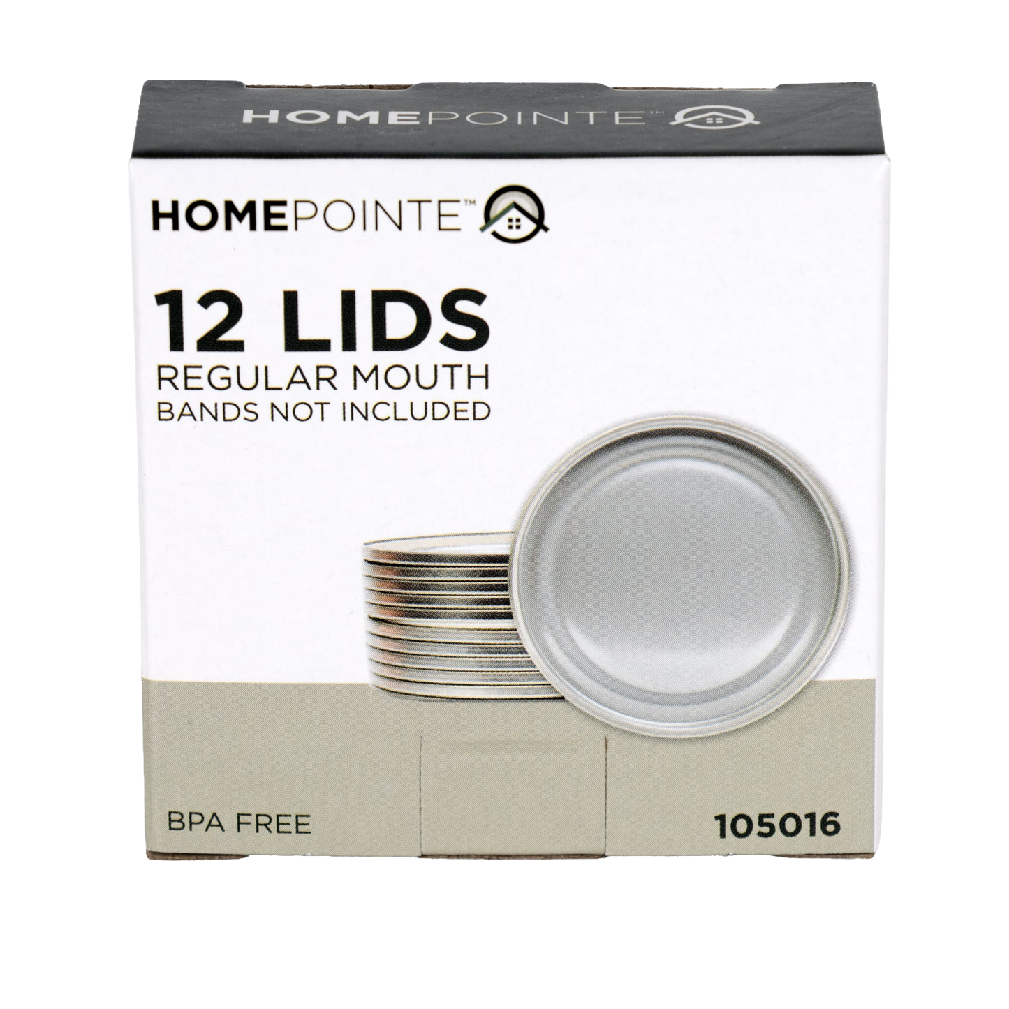 Box of twelve silver-toned regular-mouth canning lids with BPA-free sealing compound, ideal for Kitchen & Food, Food Preservation, Canning, and Best Sellers collections.