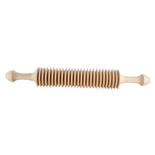 Handcrafted unfinished cherry wood roller with evenly spaced grooves for cutting noodles, made in USA, fitting Kitchen & Food, Food Prep, Choppers and Cutters, Amish Made collections.