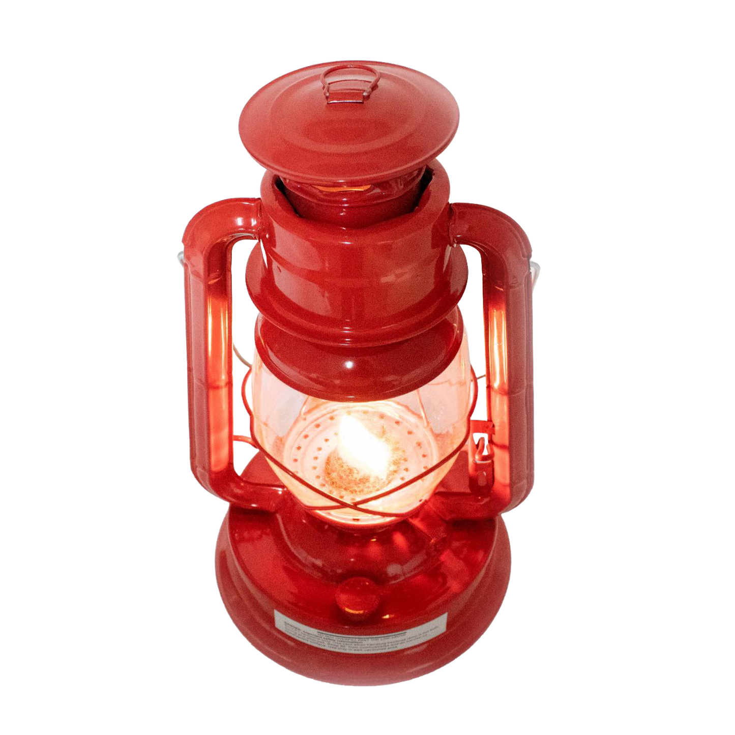 Bright handcrafted red lantern with glowing flame inside, featuring weather-resistant finish, designed for dependable use in Farm, Garden & Tool, Camping, and Emergency Supplies collections.