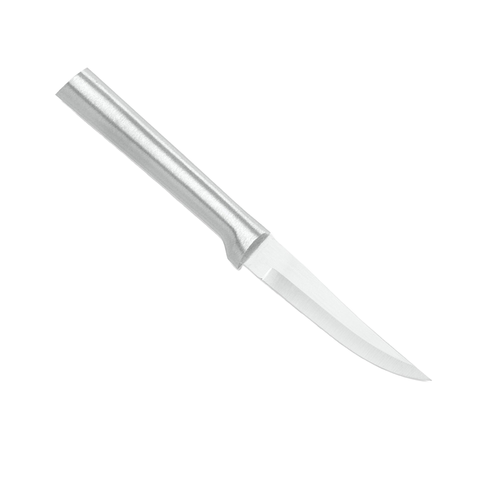 Paring knife with a carbon stainless steel blade and durable cast aluminum handle featuring a non-slip satin finish, ideal for kitchen food prep and USA made collections.