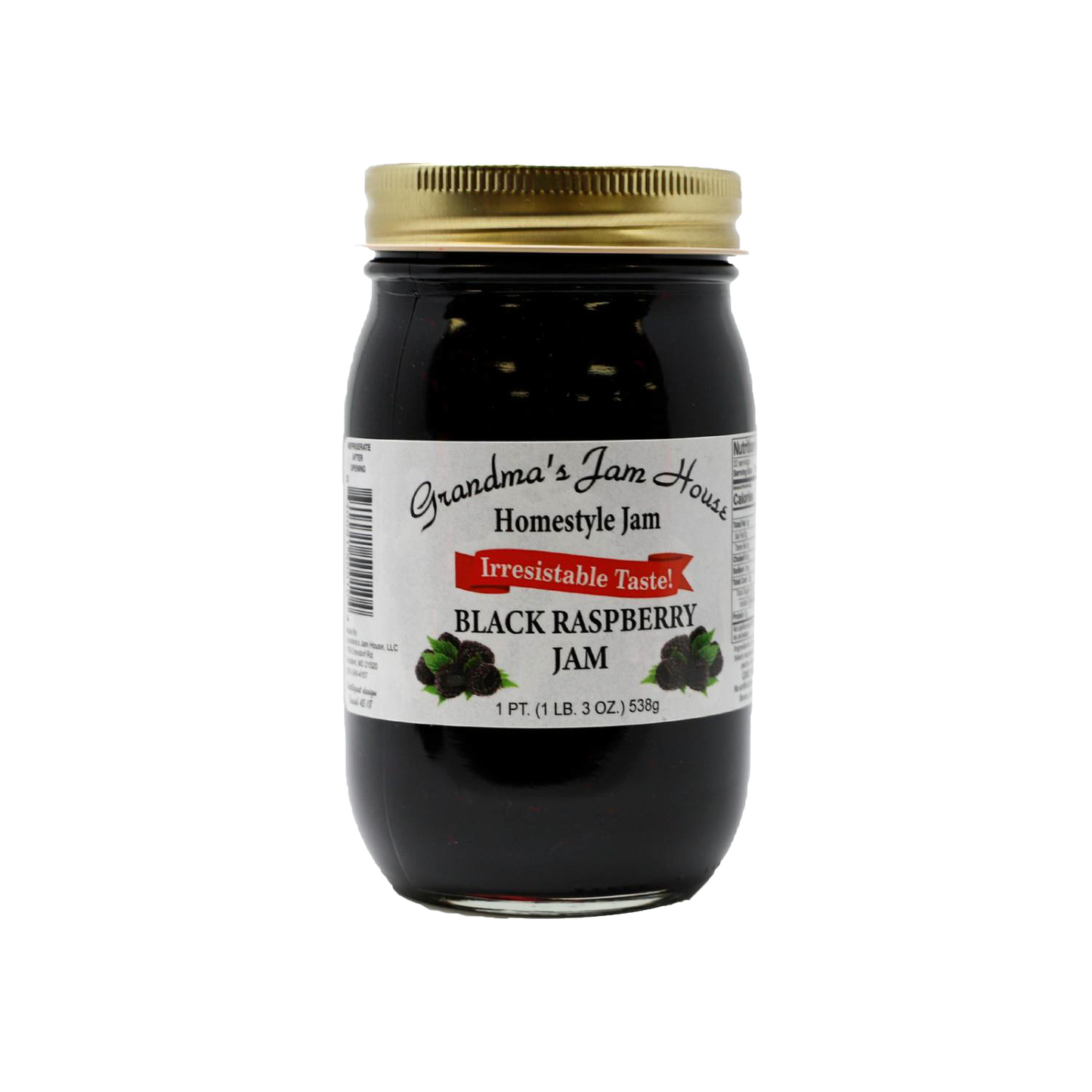 Handcrafted jar of black raspberry jam with gold lid and simple label, made in USA, featured in Kitchen & Food, Pantry, Peanut Butter & Jellies, USA Made, Best Sellers, and Promo Eligible collections.