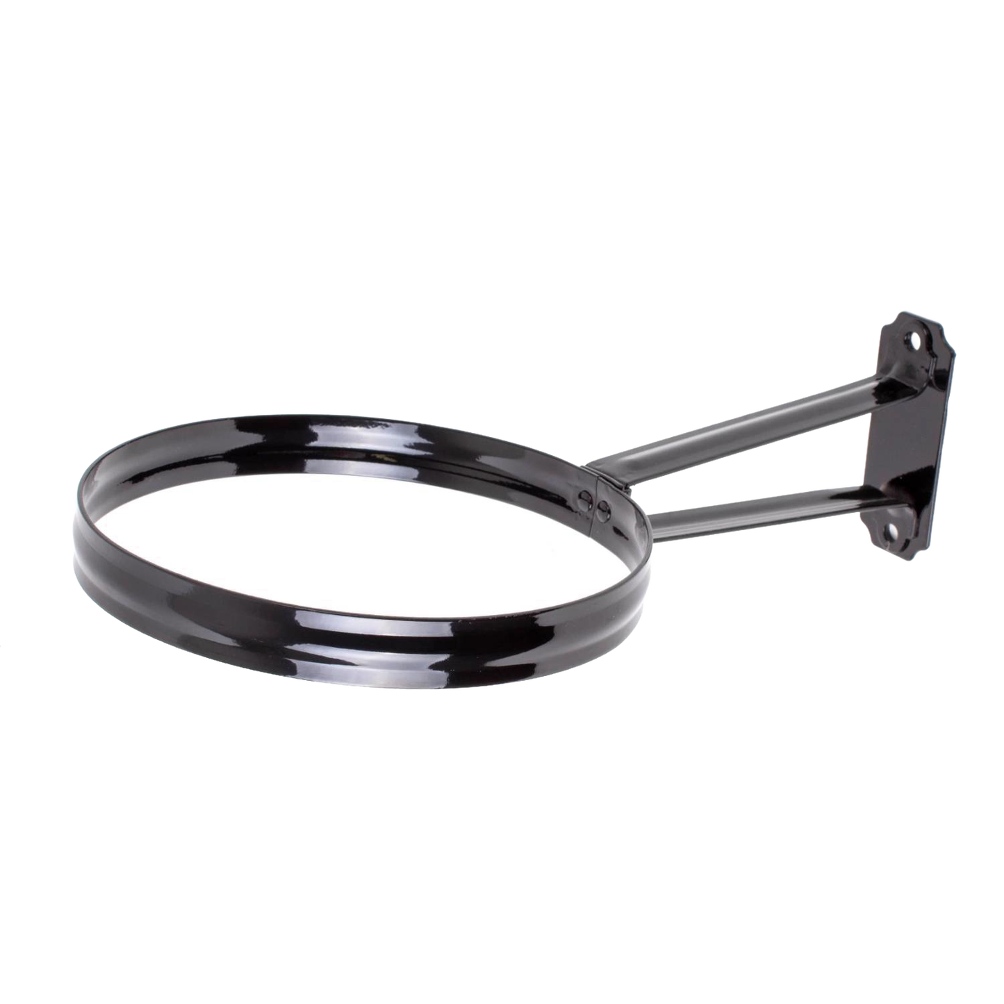 Handcrafted black metal wall bracket with an 11-3/4-inch arm and 6-inch diameter ring, designed for mounting Aladdin oil lamps, featured in Lamps & Lighting, Oil Lamps, Wall Lamps, Best Sellers, and Promo Eligible collections.