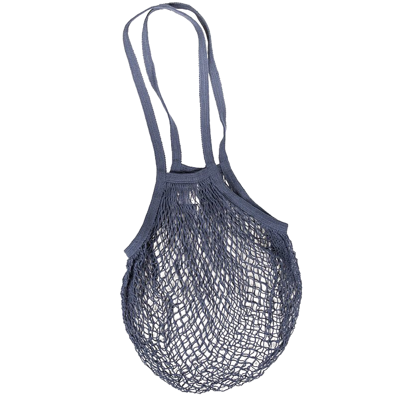 Dark gray reusable cotton string bag with shoulder handles, stretchable and strong for versatile use, ideal for Kitchen & Food, Storage and Serving, Best Sellers, and Promo Eligible collections.