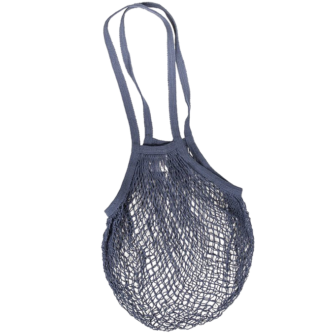 Dark gray reusable cotton string bag with shoulder handles, stretchable and strong for versatile use, ideal for Kitchen & Food, Storage and Serving, Best Sellers, and Promo Eligible collections.