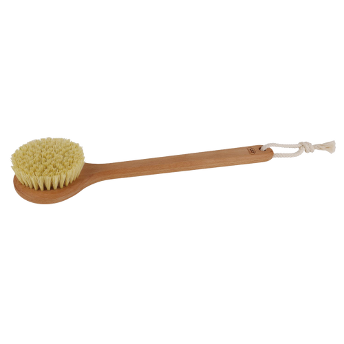 Handcrafted natural bristle bath brush with a smooth oiled beechwood handle and hanging loop, designed for firm exfoliation and invigorating skin care in Health & Wellness, Grooming and Personal Hygiene, Best Sellers, and Promo Eligible collections.