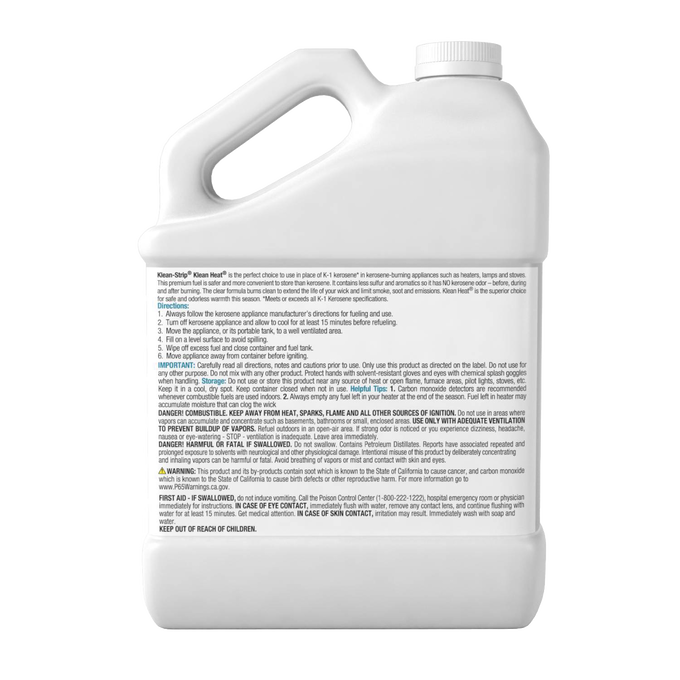 White plastic 1-gallon oil lamp fuel jug with handle and screw cap, featuring detailed usage instructions and safety warnings, ideal for Farm, Garden & Tool, Lamps & Lighting, Emergency Supplies, and Lamp and Lantern Fuel collections.