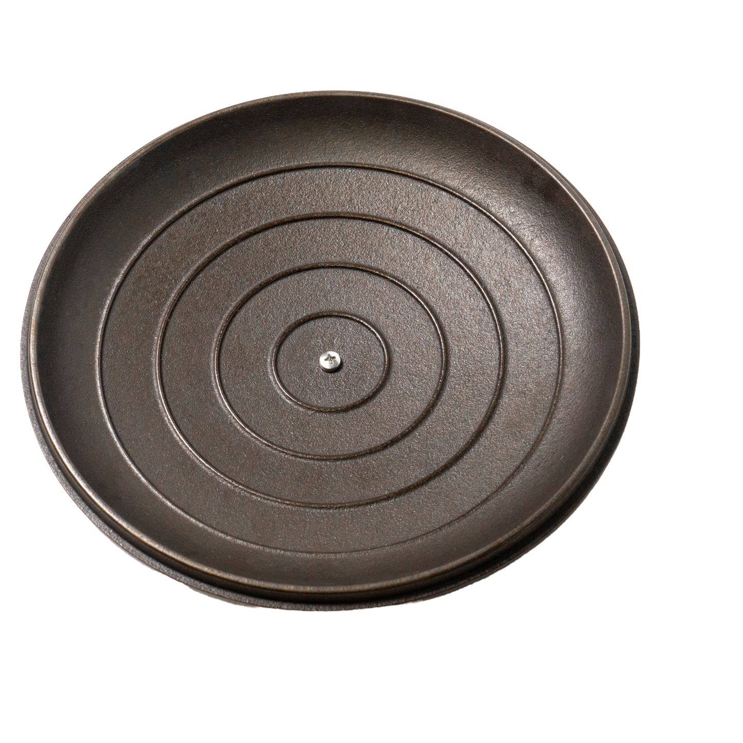 Handcrafted cast iron skillet lid with concentric ridge design and a solid brass knob, made in USA, suited for Kitchen & Food, Cast Iron, Camping, and Best Sellers collections.