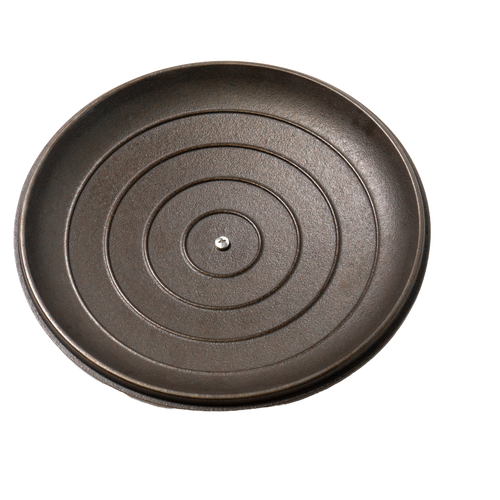 Handcrafted cast iron skillet lid with concentric ridge design and a solid brass knob, made in USA, suited for Kitchen & Food, Cast Iron, Camping, and Best Sellers collections.