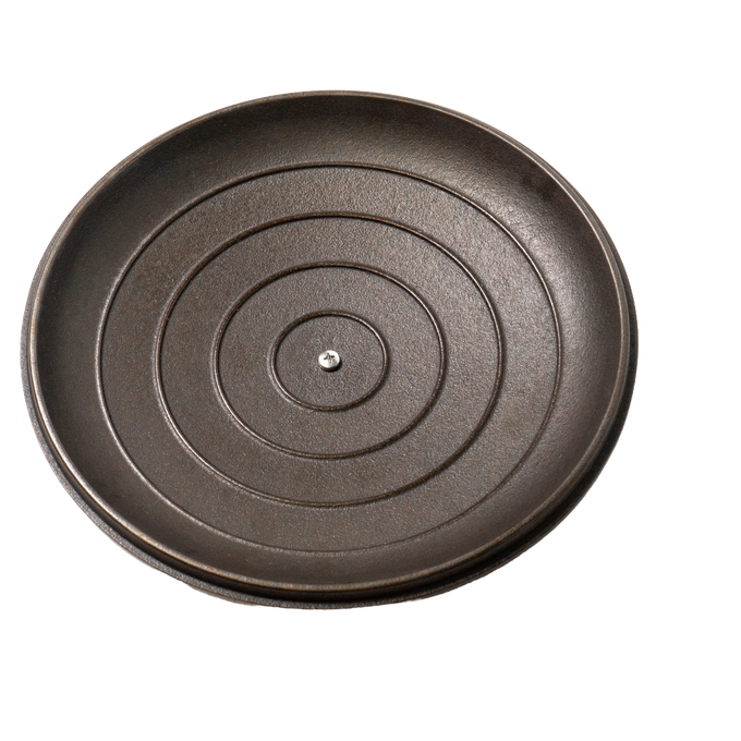 Handcrafted cast iron skillet lid with concentric ridge design and a solid brass knob, made in USA, suited for Kitchen & Food, Cast Iron, Camping, and Best Sellers collections.