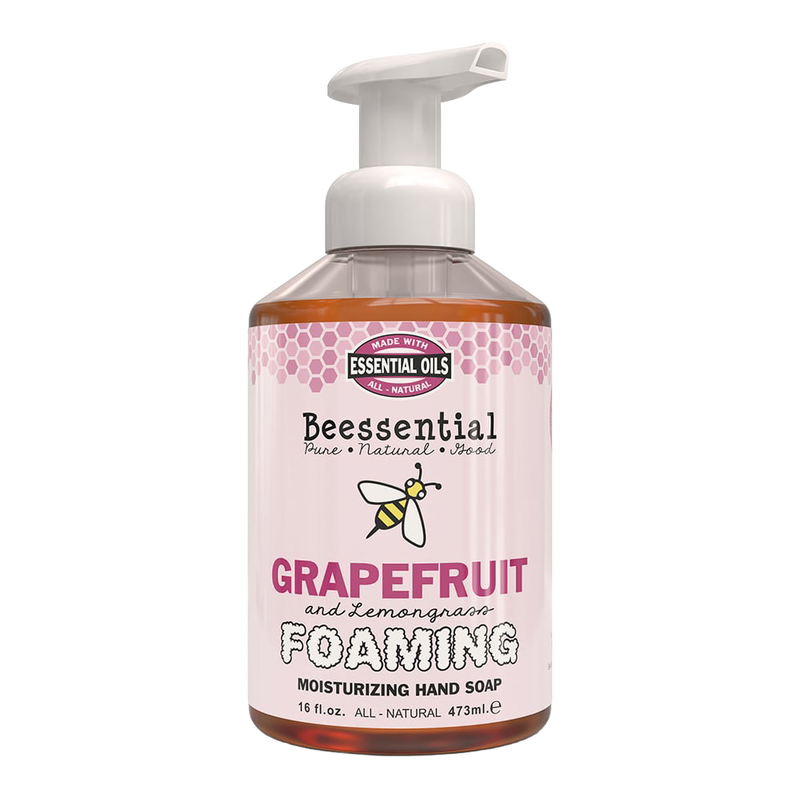16 fl oz pump bottle of handcrafted foaming moisturizing hand soap in grapefruit and lemongrass scent, made in small batches in the USA, ideal for Health & Wellness, Soaps, USA Made, and Best Sellers collections
