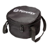 Black durable fabric transport bag with sturdy carrying straps and zip closure, designed for securely storing and carrying Dutch ovens, suited for outdoor camping and garden tool use.