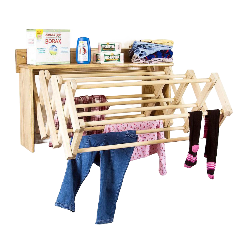 Handcrafted Amish made wooden accordion-style wall dryer with a convenient top shelf, perfect for laundry supplies and drying clothes in Home & Decor, Laundry Supplies, and USA Made collections.