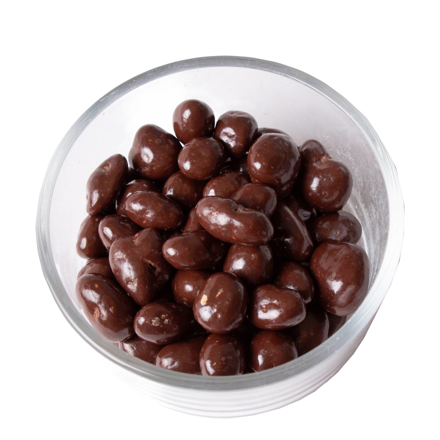 Clear glass bowl filled with glossy, handcrafted chocolate covered raisins made in USA, ideal for Kitchen & Food, Snacks and Sweets, Candy, USA Made, Best Sellers, and Promo Eligible collections.