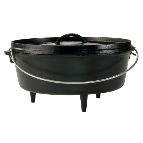 Handcrafted Lodge Cast Iron Camp Dutch Oven with built-in legs and sturdy metal bail handle, made in USA; ideal for Farm, Garden & Tool, Camping, Cast Iron, USA Made, Best Sellers, and Promo Eligible collections.