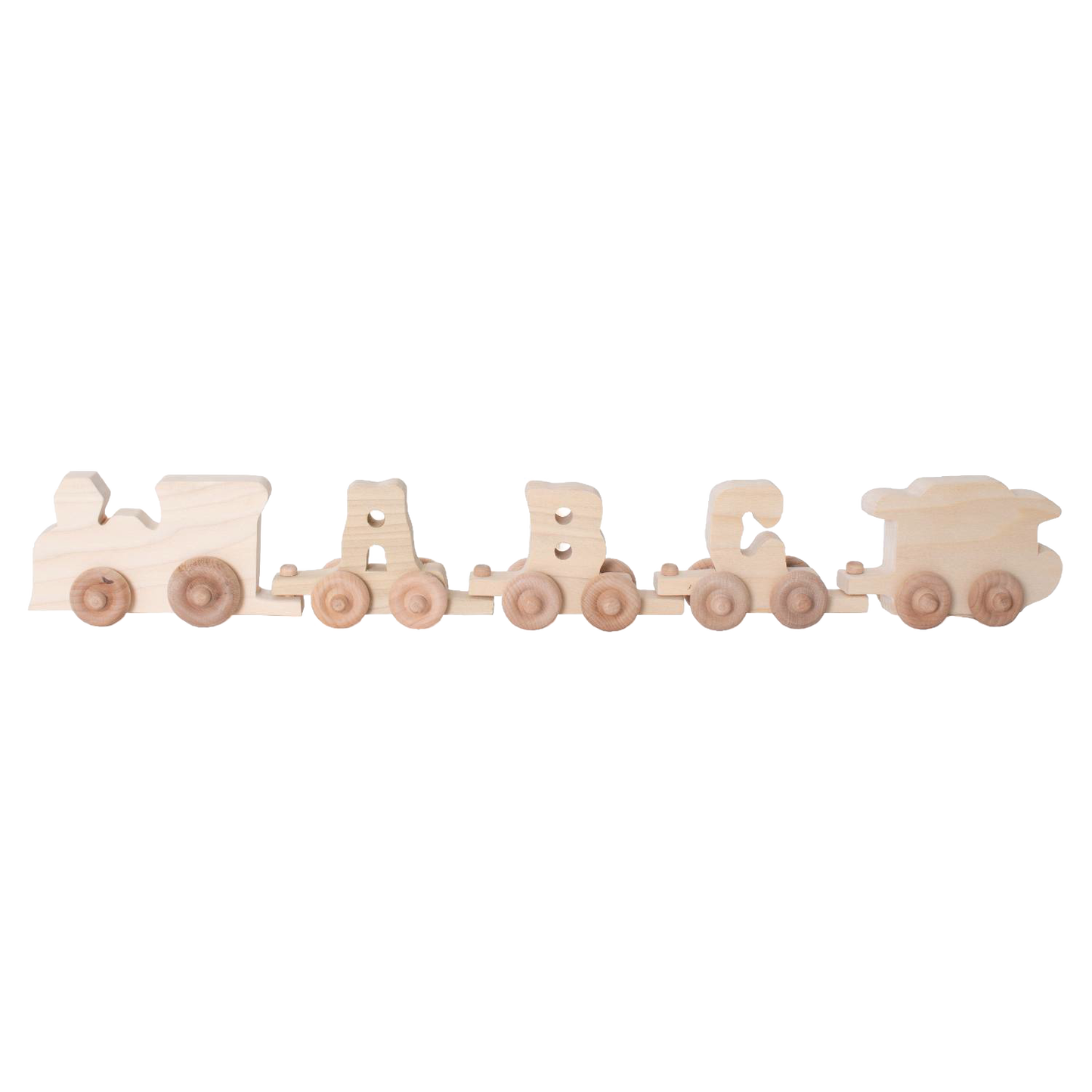 Handcrafted wooden train set with interchangeable alphabet letters, Amish made in the USA, ideal for indoor play and featured in Toys, Books & Games, Children's Toys, and Wooden Toys collections.