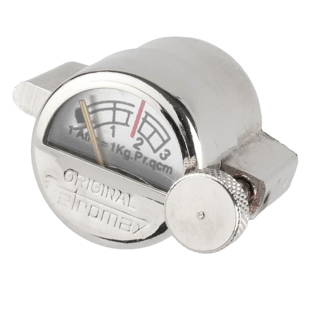 Compact metal manometer gauge with chrome finish and clear dial featuring red pressure zone, designed for lamps, featured in Lamps & Lighting, Parts and Accessories, Other Parts, Best Sellers, and Promo Eligible collections.