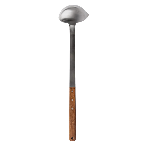 Generously sized stainless steel soup ladle with a handcrafted wooden handle, designed for easy serving in Farm, Garden & Tool, Kitchen & Food, Camping, Soups, and Storage and Serving collections.