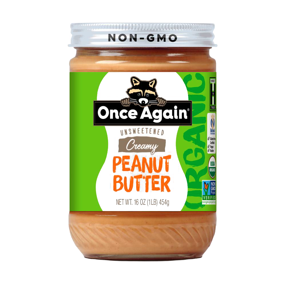Jar of handcrafted creamy unsweetened organic peanut butter made in USA, non-GMO and gluten free, ideal for Kitchen & Food, Peanut Butter & Jellies, USA Made, Best Sellers, and Promo Eligible collections