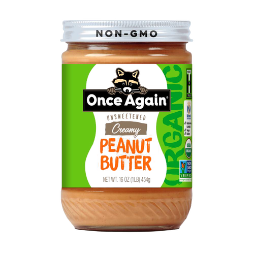 Jar of handcrafted creamy unsweetened organic peanut butter made in USA, non-GMO and gluten free, ideal for Kitchen & Food, Peanut Butter & Jellies, USA Made, Best Sellers, and Promo Eligible collections