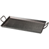 Rectangular outdoor griddle crafted from 12 gauge seasoned steel with sturdy riveted handles, designed for grilling and camping; ideal for Farm, Garden & Tool, Stoves, Camping, Grilling, Best Sellers, Promo Eligible collections.