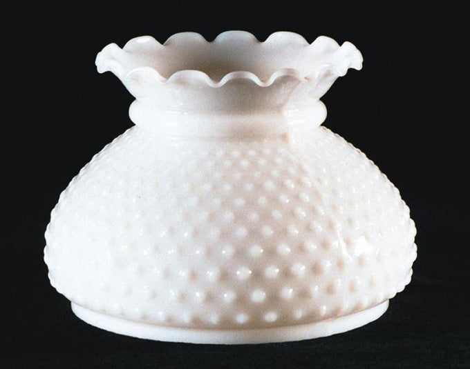 Handcrafted opal glass lamp shade with hobnail pattern and ruffled rim, designed for lamps & lighting, parts and accessories, lamp shades, best sellers, and promo eligible collections.