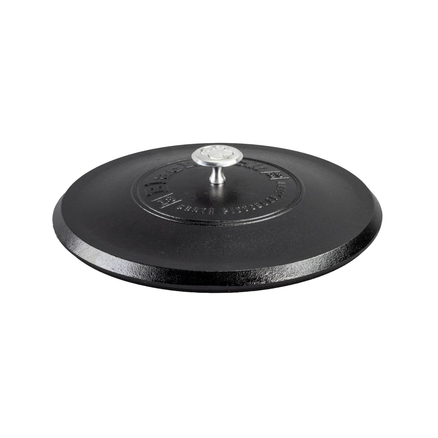 Triple-seasoned cast iron lid with a lightweight stainless steel handle, designed to retain moisture and enhance cooking, featured in Kitchen & Food, Cookware, Cast Iron, USA Made, and Best Sellers collections.