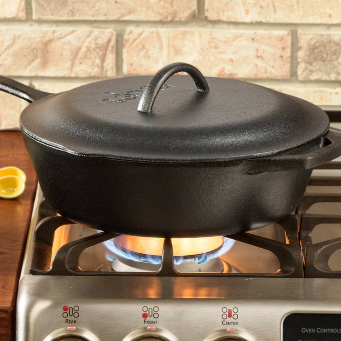 Extra deep cast iron chicken fryer with a self-basting lid and skillet-style handle, pre-seasoned for superior heat retention, perfect for Kitchen & Food, Cookware, Cast Iron, and Best Sellers collections.