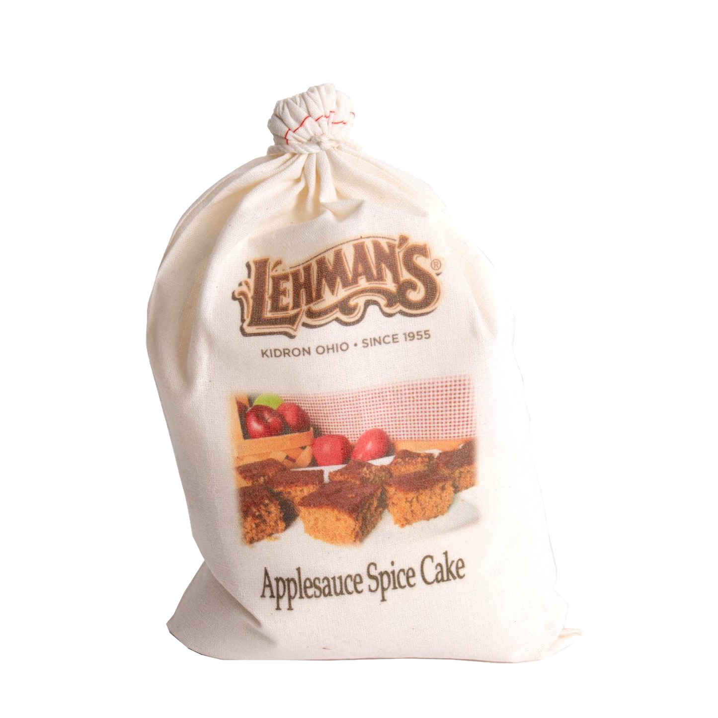 Natural fabric drawstring bag containing handcrafted applesauce spice cake mix with rustic branding, ideal for Kitchen & Food, Pantry, Dry Goods and Mixes, Best Sellers, Promo Eligible collections.