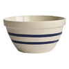 Handcrafted USA-made stoneware shoulder bowl with classic blue stripes, durable and versatile for baking, mixing, serving, and part of Kitchen & Food, Cookware, and Baking Supplies collections.
