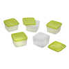 Set of heavy-duty 1-pint freezer storage containers with translucent plastic bodies and bright green lids, ideal for Kitchen & Food, Food Preservation, Freezing, Storage, and USA Made collections.