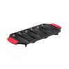 Seasoned cast iron cornstick pan with six elongated molds, dual red silicone handles, and angled feet for oven stability, handcrafted in USA, ideal for Kitchen & Food and Cast Iron cookware collections.