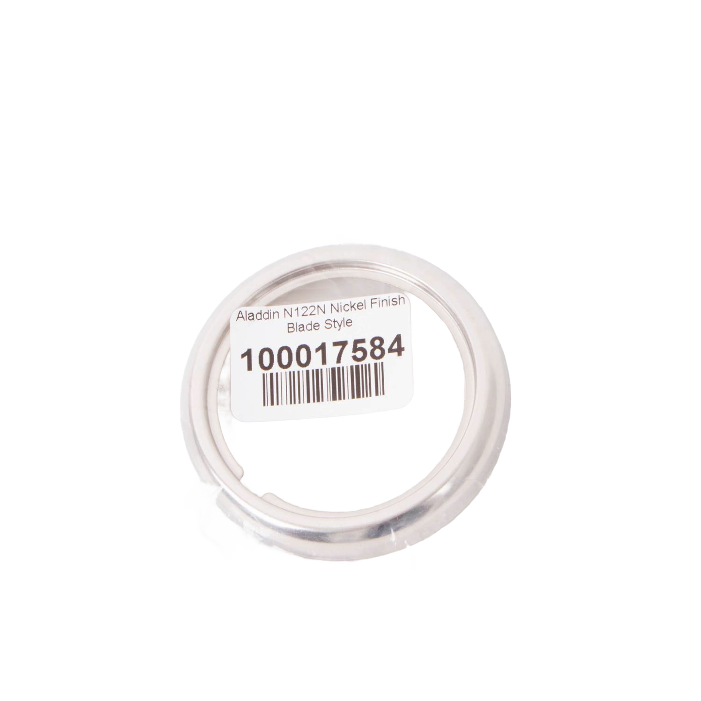 Nickel-plated burner collar with a blade style design and thread ring, measuring 2-5/8 inch diameter, compatible with most Aladdin glass lamp fonts, featured in Lamps & Lighting and Parts collections.