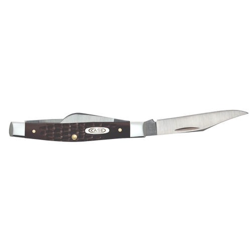Traditional handcrafted medium stockman knife with brown synthetic handle and sloped bolster, made in USA, ideal for Farm, Garden & Tool and Pocket Knives collections.